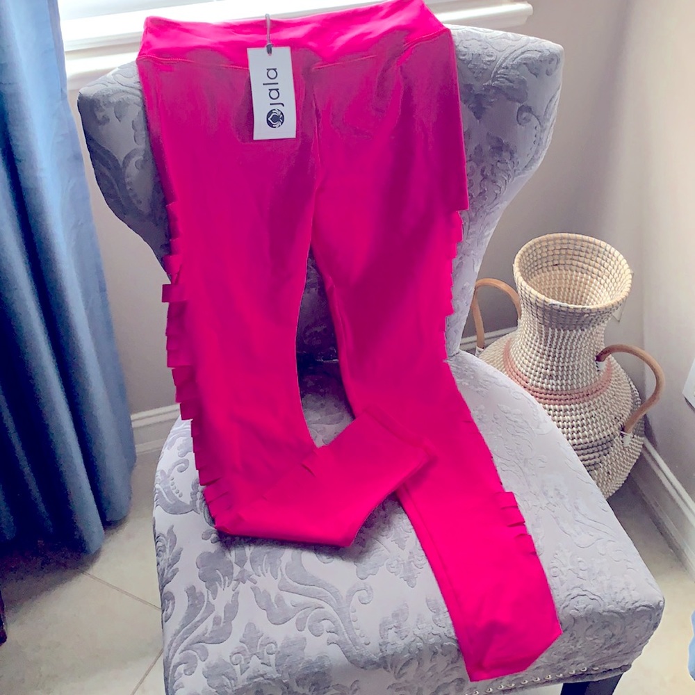 Jala neon pink leggings with cut detail down sides